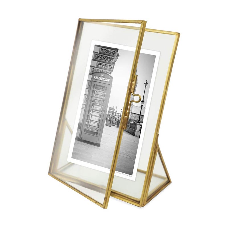 Isaac Jacobs 4x6, Antique Gold, Vintage Style Brass and Glass, Floating Photo Frame, Metal, (Vertical), with Locket Closure and Angled Base, for Pictures, Art, Mementos, Keepsakes (4x6, Antique Gold) - Image 4